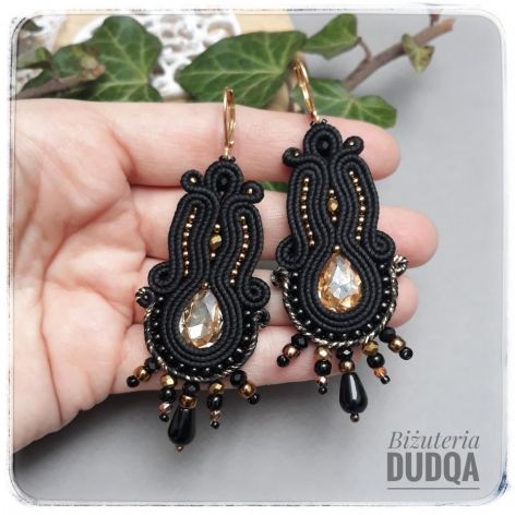 Kolczyki sutasz czarne czerń i złoto długie 