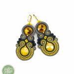 Słoneczne kolczyki sutasz/soutache, oryginalny design, lekkie, wiszące, bigle stal chirurgiczna .  - 