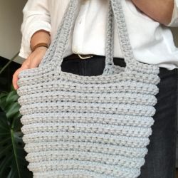 Torebka damska,na ramię, koszyk z sznurka,jasnoszara.