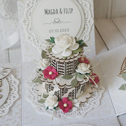 Ślubny Exploding box "White & Cream" z tortem