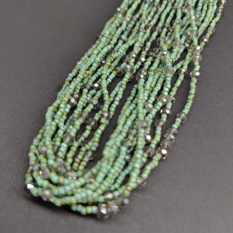 Naszyjnik Krótki Trawertyn Zielone Toho Kryształki