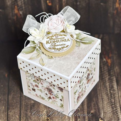 Komunijny exploding box w różu - z życzeniami