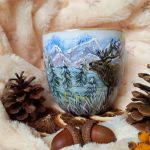 Ręcznie malowany kubek jeleń górski pejzaż 480 ml - Ręcznie malowane