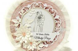 Kartka ślubna różowa z Parą Młodą