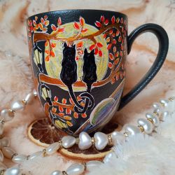 Ręcznie malowane planetarne koty kubek 300 ml