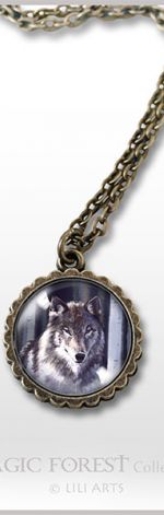 Medalion, naszyjnik - Szary wilk - mały - antyczny brąz
