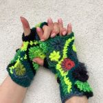 Mitenki freeform crochet neon - zieleń, cytryna