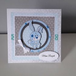 Kartka na Roczek z króliczkiem niebieska
