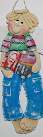 Mały kierowca - aniołek z masy solnej, prezent, dekoracja