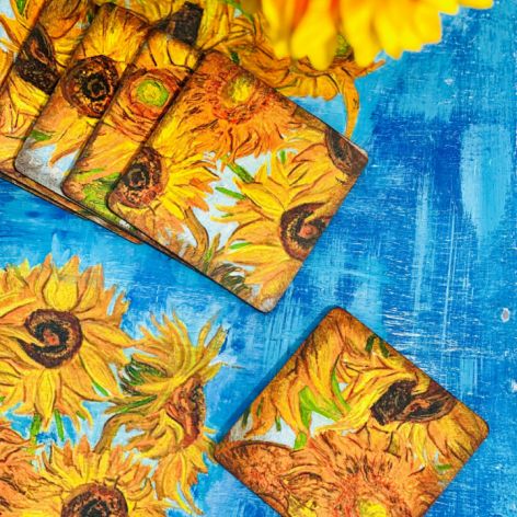 Podkładki pod kubki, dekoracja ze słonecznikami, sielskie, prezent