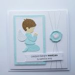 Subtelna kartka z aniołkiem na Chrzest - Kartka ręcznie robiona na Chrzest