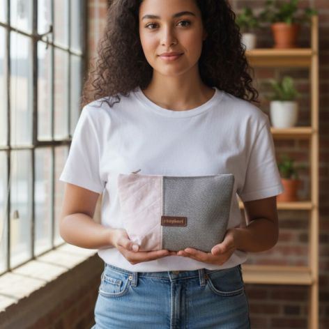 Różowo-szara kosmetyczka MAXI