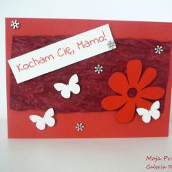 Kartka "Kocham Cię, Mamo!" - kwiat i motyle