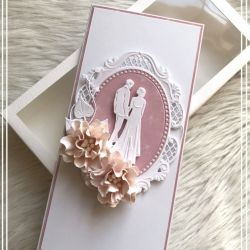 Kartka ślubna w pudełku z okienkiem pink