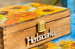 Pudełko na herbatę, motyw słoneczników, prezent dla miłośnika sztuki