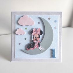 Kartka na urodziny Myszka Minnie na ksiezycu