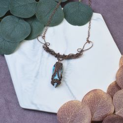 Miedziany naszyjnik wire wrapping z turkusem #500