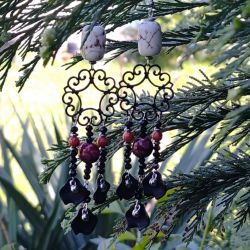 Kolczyki Czarne Płatki Boho Howlit Floral Czarny Kolczyk Etno