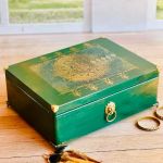 Kufer boho na biżuterię, mandala, złote dodatki, prezent, zielony - 