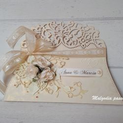Kartka kopertówka ślubna złoto-kremowa