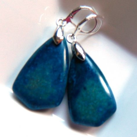 Lapis lazuli z chryzokolą, duże wiszące kolczyki w srebrze