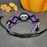 Bransoletka fioletowa z motywem czaszki rokowa punkowa gotycka na Helloween - Bransoletka fioletowa