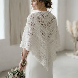 Duża ozdobna biała chusta ślubna SisLove ręcznie robiona