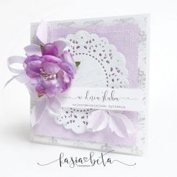 Kartka Ślubna w pudełku - fiolet/lila