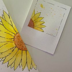 Kartka ze słonecznikiem 9X15 cm - farby akwarelowe