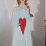 Anioł łąkowy - malowany na desce - zbliżenie