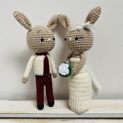 Młoda para króliczki szydełkowe prezent ślubny