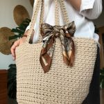 Torebka damska,na ramię, koszyk ze sznurka z apaszką. - 