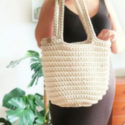 Torebka damska ecru ,na ramię, koszyk z sznurka 