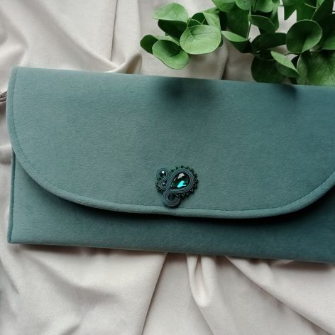 Szałwiowa torebka do ręki, kopertówka zielona