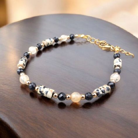 Bransoletka czarny turmalin kamień dalmatyńsk