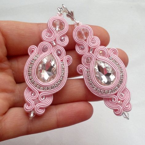 Kolczyki sutasz Jasno różowe & Kryształy