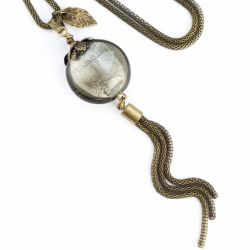 Długi naszyjnik, łańcuszek z wisiorem, szkło weneckie, srebrzysta moneta