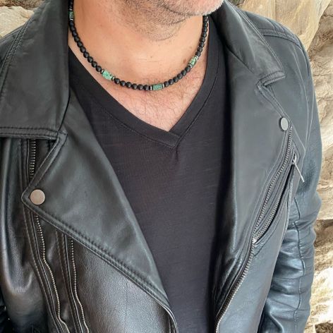 Naszyjnik męski onyks turkus ot308