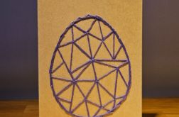 Kartka Wielkanocna - ręcznie haftowana - Pisanka fioletowa