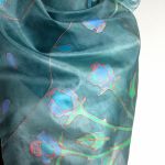 Duża jedwabna malowana chusta Turkusowe Róże - Duża jedwabna malowana chusta Turkusowe Róże