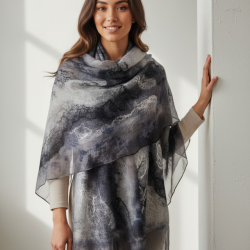 SZAL SZALIK JEDWABNO WEŁNIANY SZARY