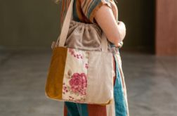 Torba z kominem patchwork no waste w kwiaty z zaczepami do wózka dziecięcego