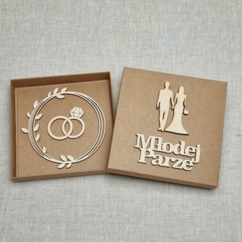 Kartka ślubna - drewniane dekoracje, pudełko - MP1W1W1