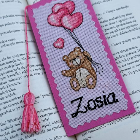 Haftowana zakładka z misiem, personalizowana - zakładka z imieniem.