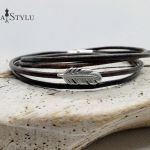 Bransoletka damska skórzana z liściem handmade - Bransoletka damska skórzana z liściem handmade