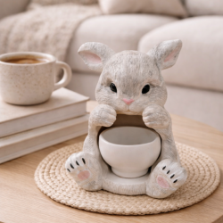 Świecznik wielkanocny Biały Króliczek | gipsowy świecznik dekoracyjny