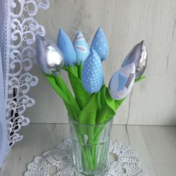 Tulipany z bawełny bukiet błękit Dzień Babci