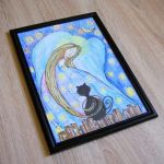 Ramka drewniana do ilustracji Anioł z kotem - czarna ramka