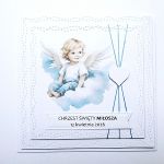 Kartka na Chrzest personalizowana z aniołkiem  - Personalizowana kartka na Chrzest