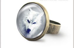 Pierścionek - Biały wilk - antyczny brąz